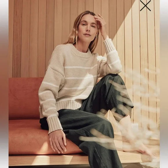 100% Organic Cotton Striped Crew Sweater - Picture 3 of 6